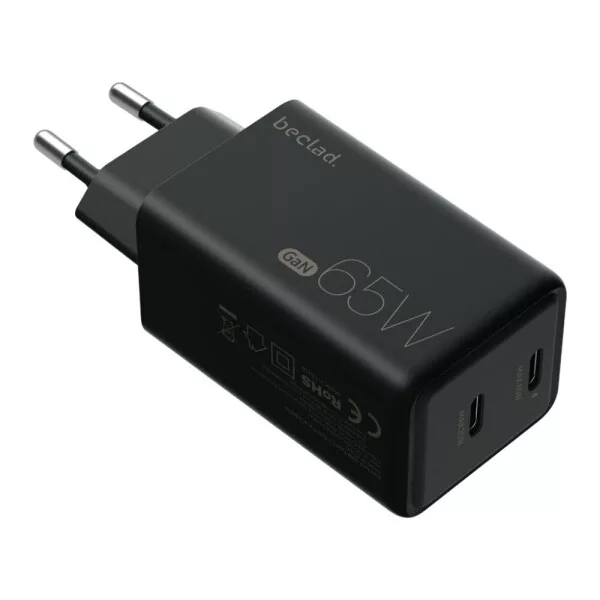 beclad Putni punjač 65W s 2 USB-C priključka Crni BE-PT765CBG-GR