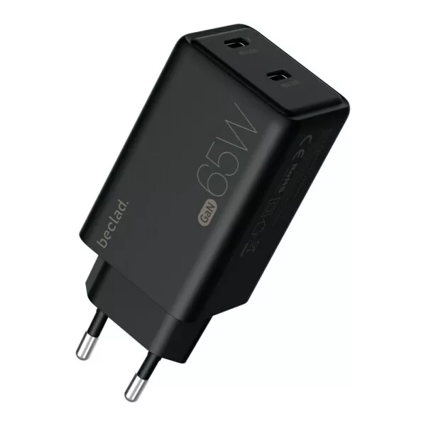 beclad Putni punjač 65W s 2 USB-C priključka Crni BE-PT765CBG-GR - Slika 2